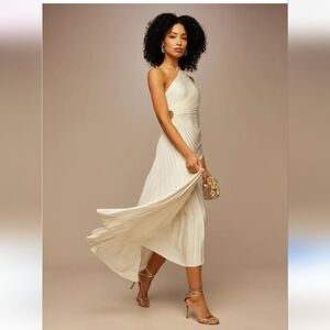 A.L.C. x Revolve Dahlia One Shoulder Cutout Pleated Crepe Dress Whisper White